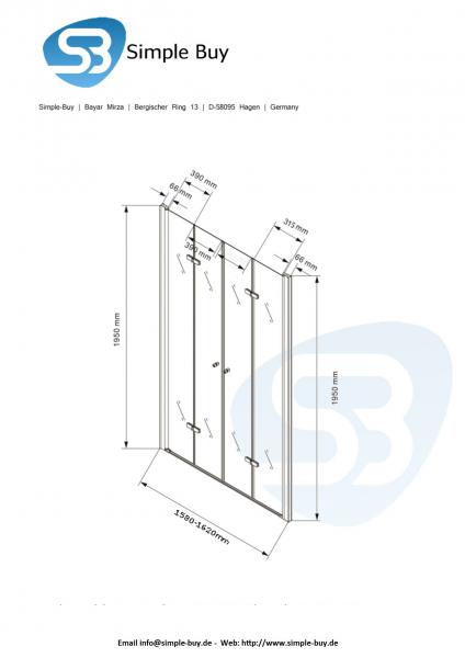 Glas Concept 24 160x195cm Vegas - Dusche - Nischendusche - Pendeltür - 8mm ESG 